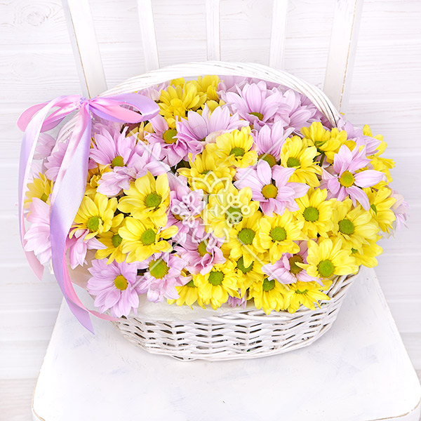 Прекрасное чувство - корзина с кустовыми хризантемами